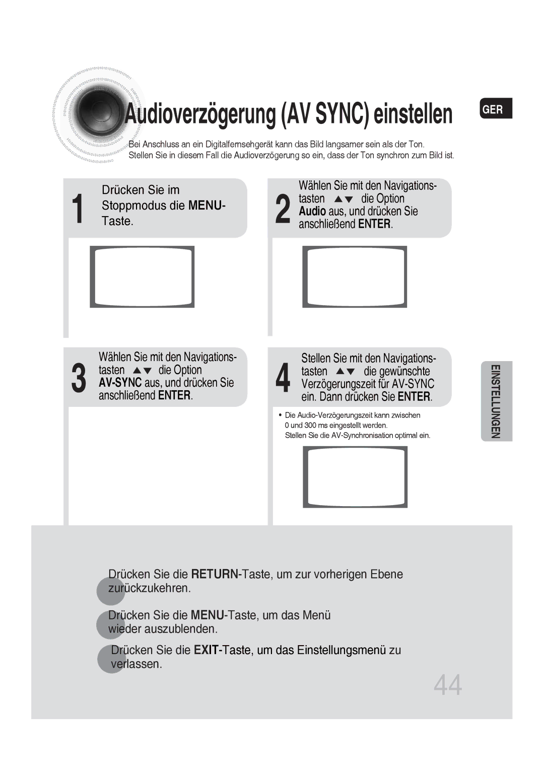 Samsung MM-DG35R/EDC manual Wählen Sie mit den Navigations, Stellen Sie mit den Navigations 