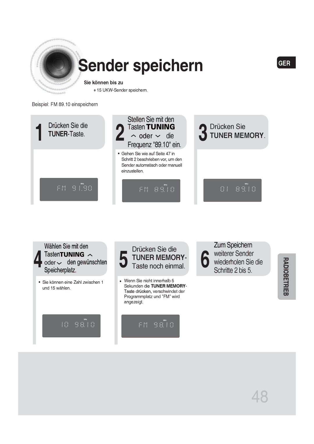 Samsung MM-DG35R/EDC manual Sender speichern, 3Drücken Sie 