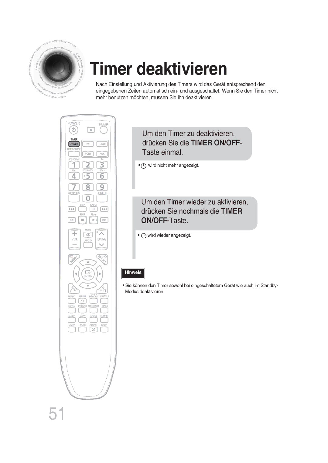 Samsung MM-DG35R/EDC manual Timer deaktivieren 