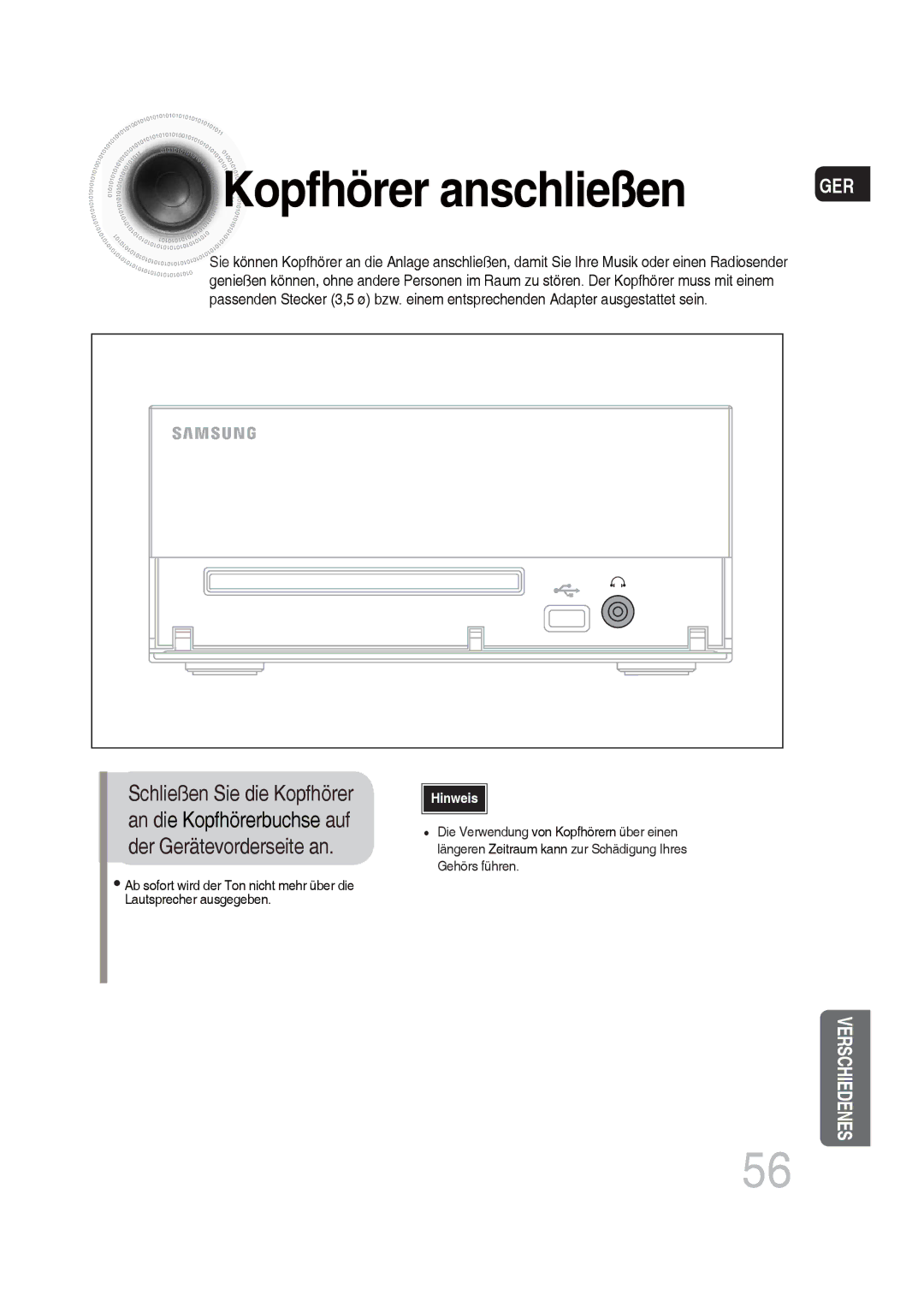 Samsung MM-DG35R/EDC manual Kopfhörer anschließen 