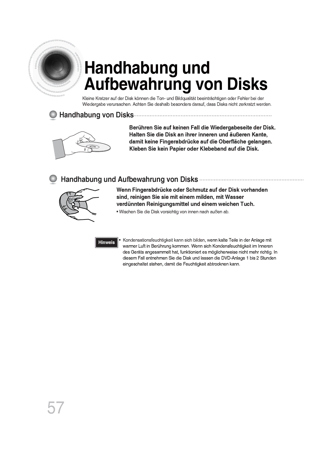 Samsung MM-DG35R/EDC manual Handhabung von Disks, Handhabung und Aufbewahrung von Disks 