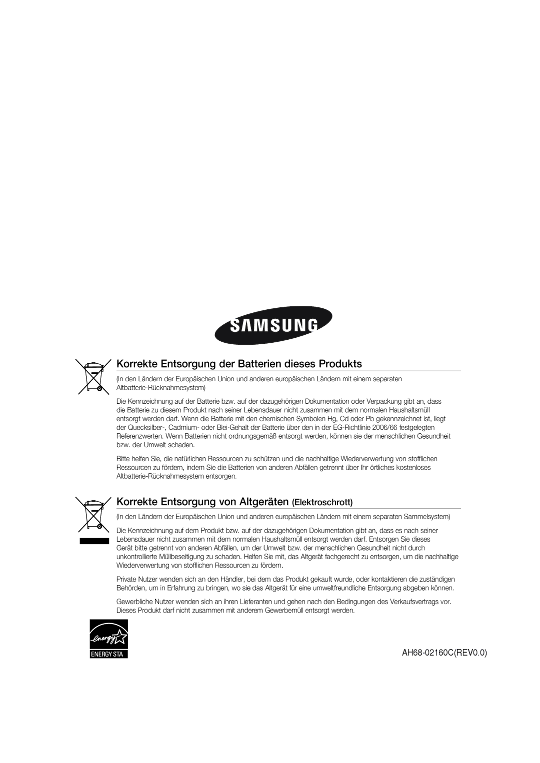 Samsung MM-DG35R/EDC manual Korrekte Entsorgung der Batterien dieses Produkts 