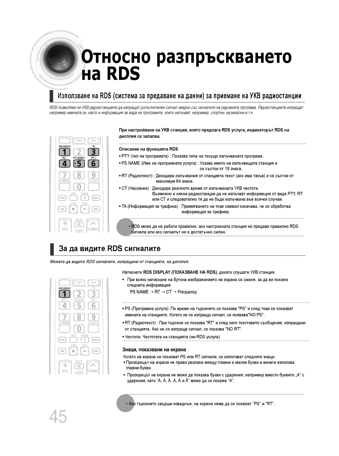 Samsung MM-DG35R/EDC manual На RDS 