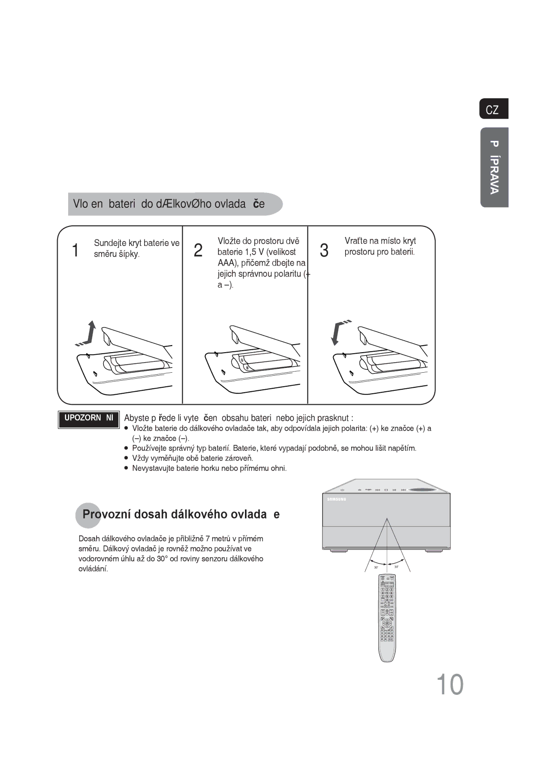 Samsung MM-DG35R/EDC manual Provozní dosah dálkového ovladače 