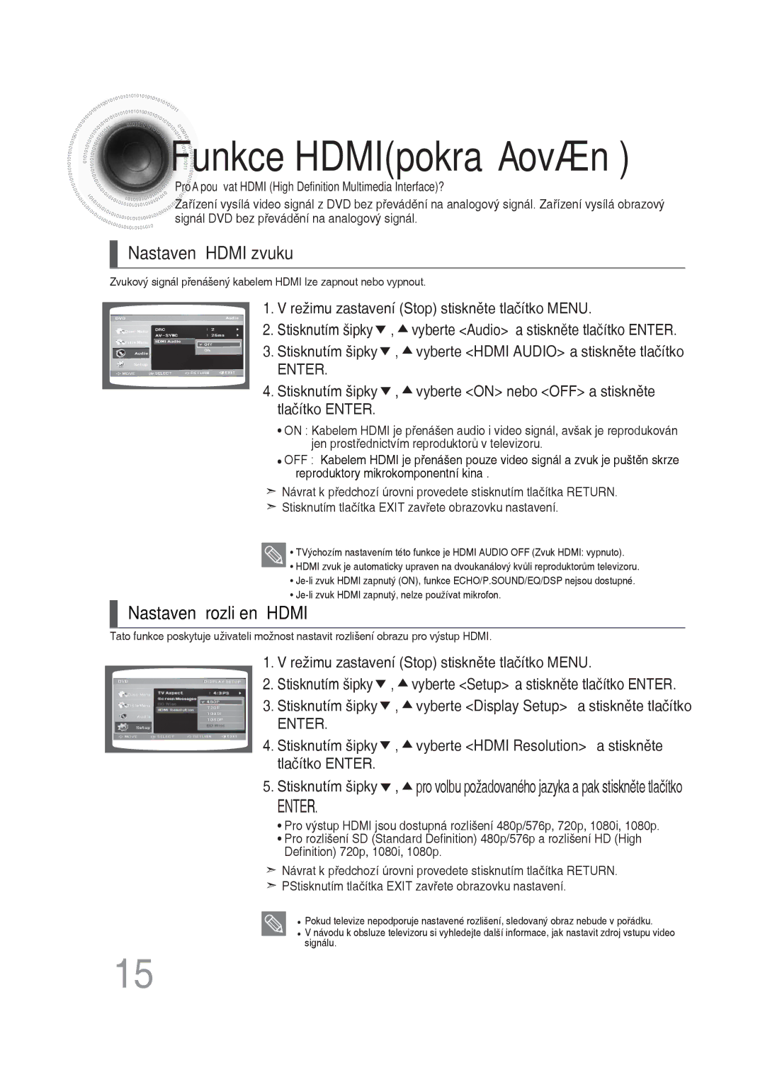 Samsung MM-DG35R/EDC manual Funkce HDMIpokračování, Nastavení Hdmi zvuku 