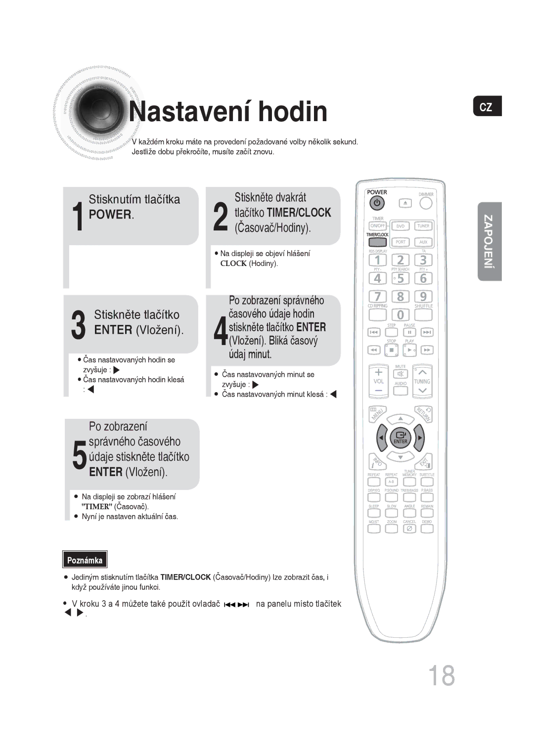 Samsung MM-DG35R/EDC manual Nastavení hodin 