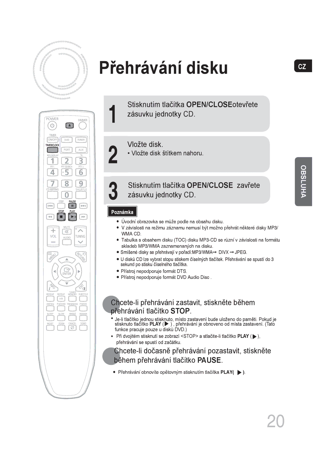 Samsung MM-DG35R/EDC manual Přehrávání disku 