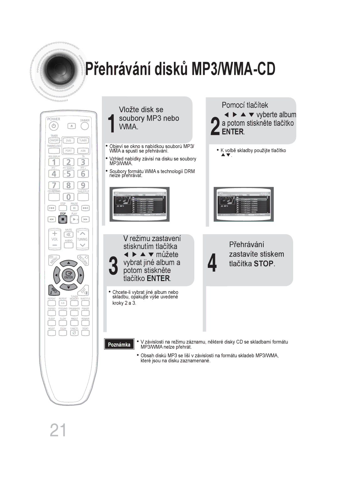 Samsung MM-DG35R/EDC manual Přehrávání disků MP3/WMA-CD 