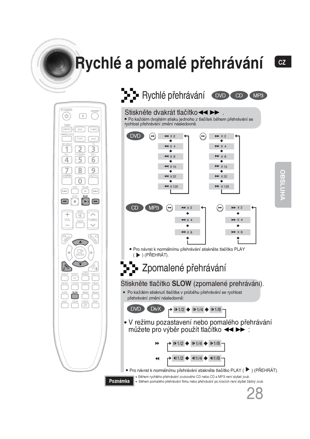 Samsung MM-DG35R/EDC manual Stiskněte dvakrát tlačítko, Stiskněte tlačítko Slow zpomalené prehráváni 