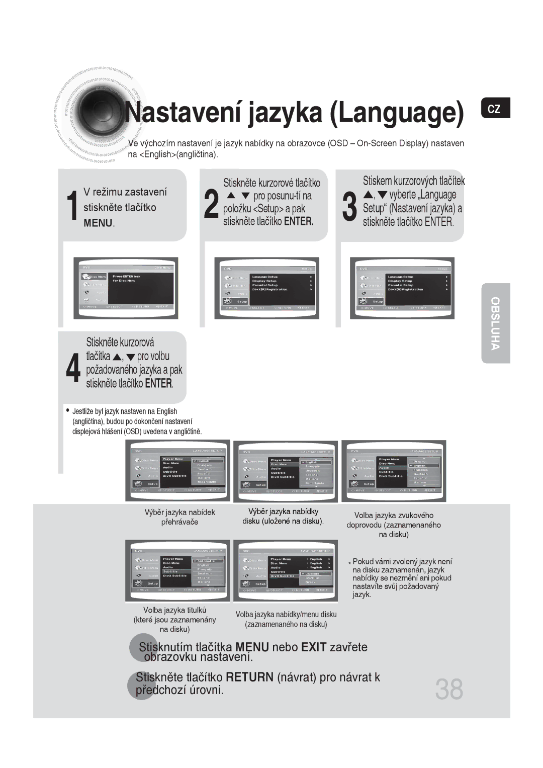 Samsung MM-DG35R/EDC manual Nastavení jazyka Language 