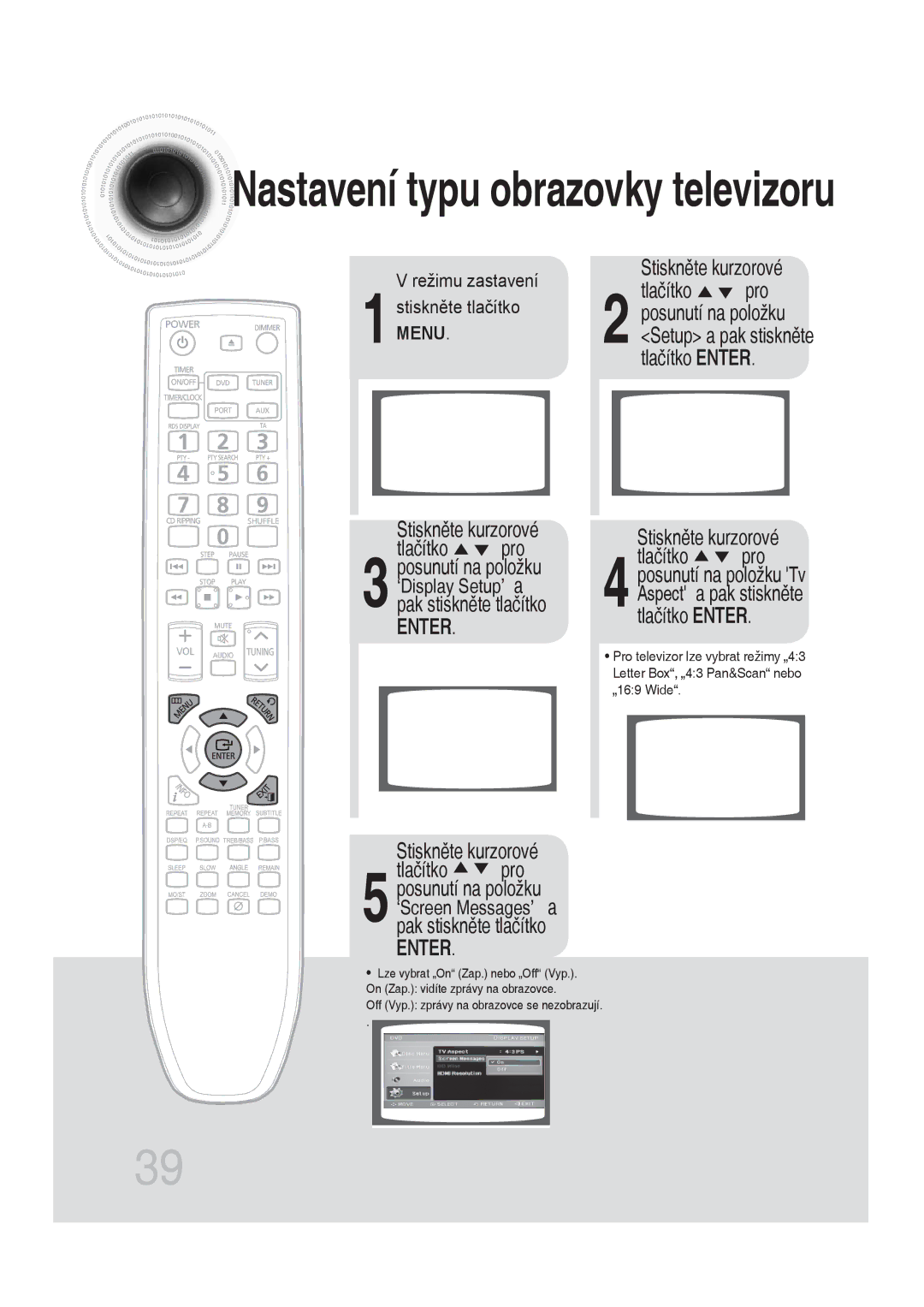 Samsung MM-DG35R/EDC manual Stiskněte kurzorové Tlačítko pro 