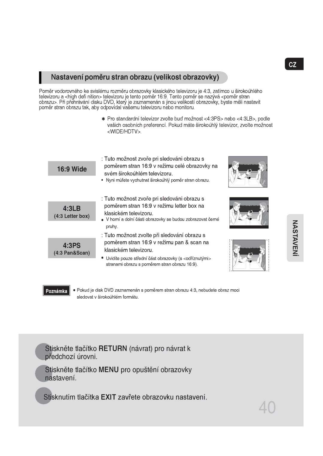 Samsung MM-DG35R/EDC manual Nastavení poměru stran obrazu velikost obrazovky, Wide 43LB 