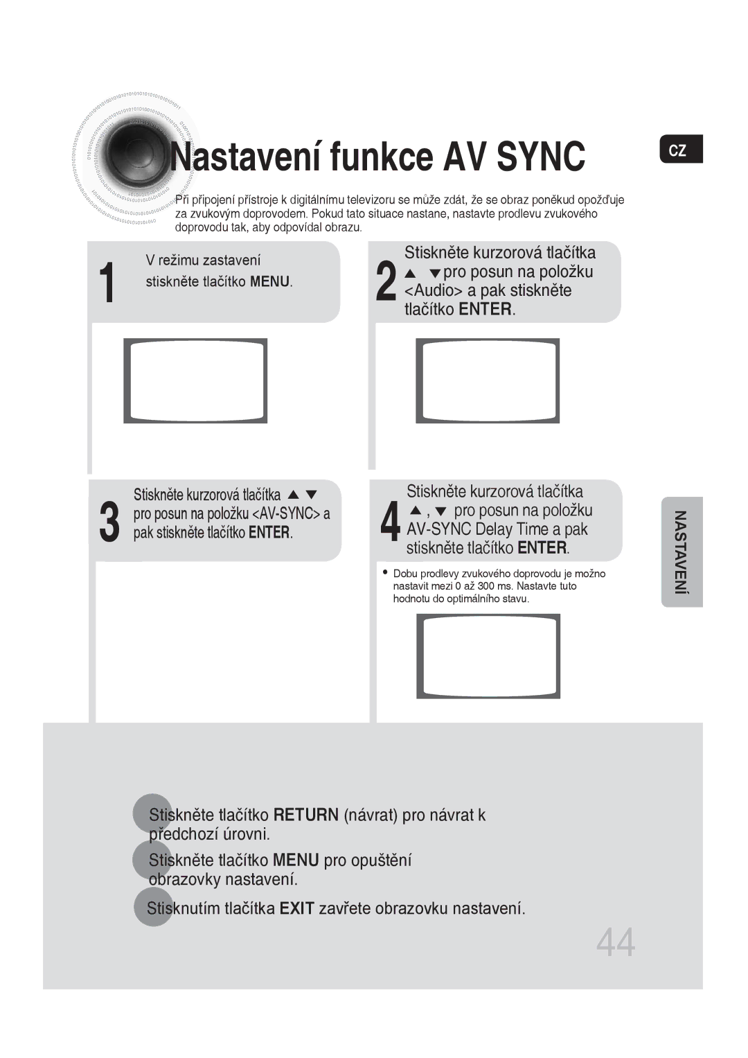 Samsung MM-DG35R/EDC manual Audio a pak stiskněte, Tlačítko Enter, Pak stiskněte tlačítko Enter 