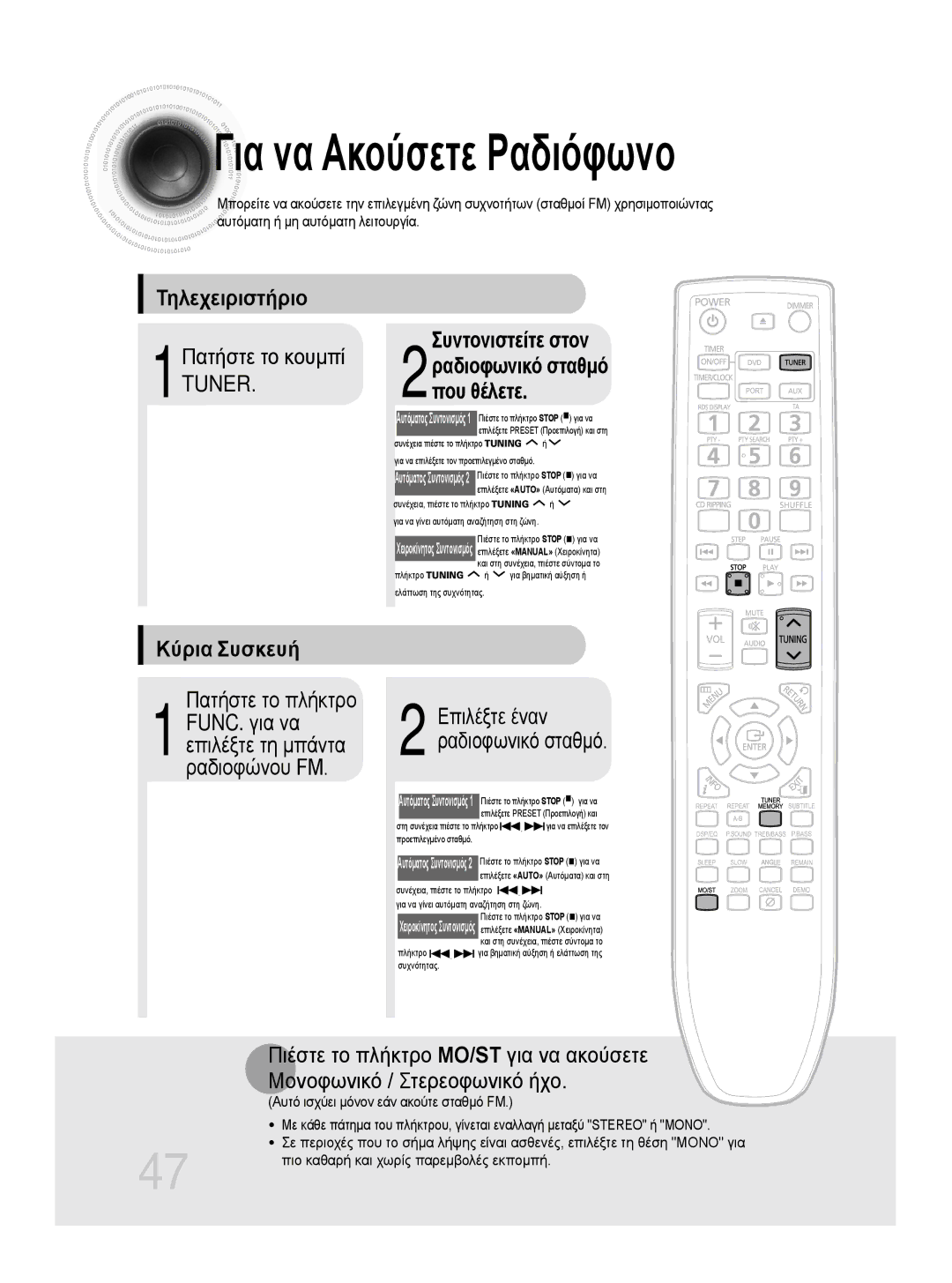 Samsung MM-DG35R/EDC manual Τηλεχειριστήριο, Συντονιστείτε στον, Κύρια Συσκευή 