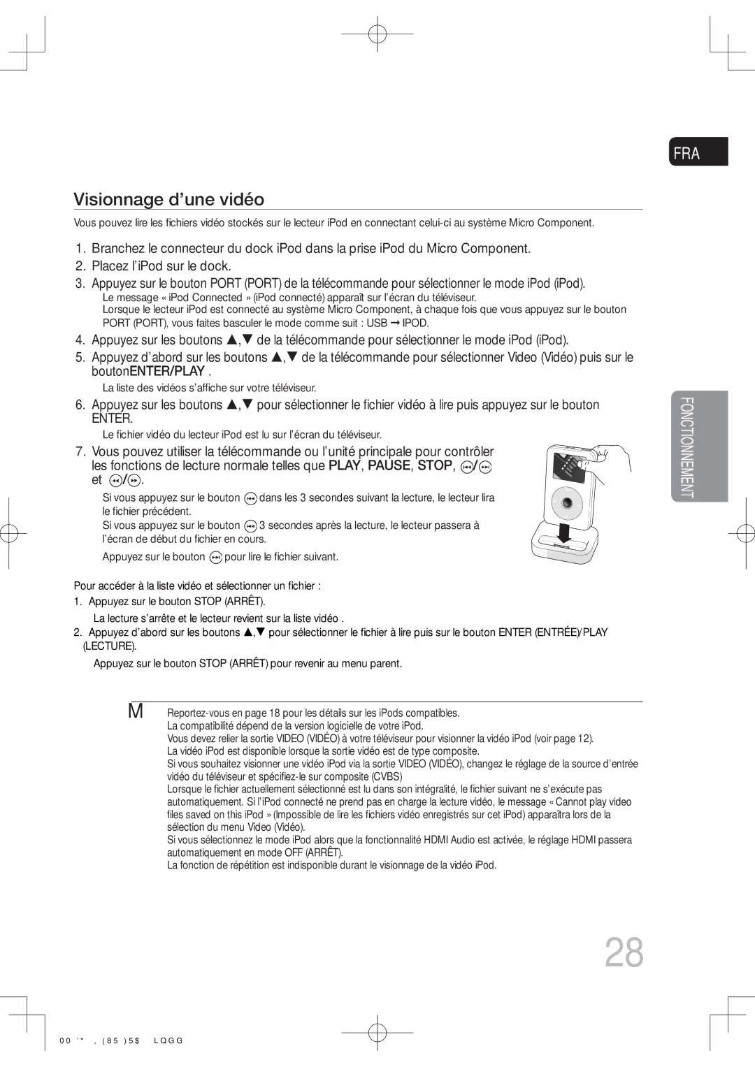 Samsung MM-DG35IR/XEF, MM-DG35R/XEF manual Visionnage d’une vidéo 