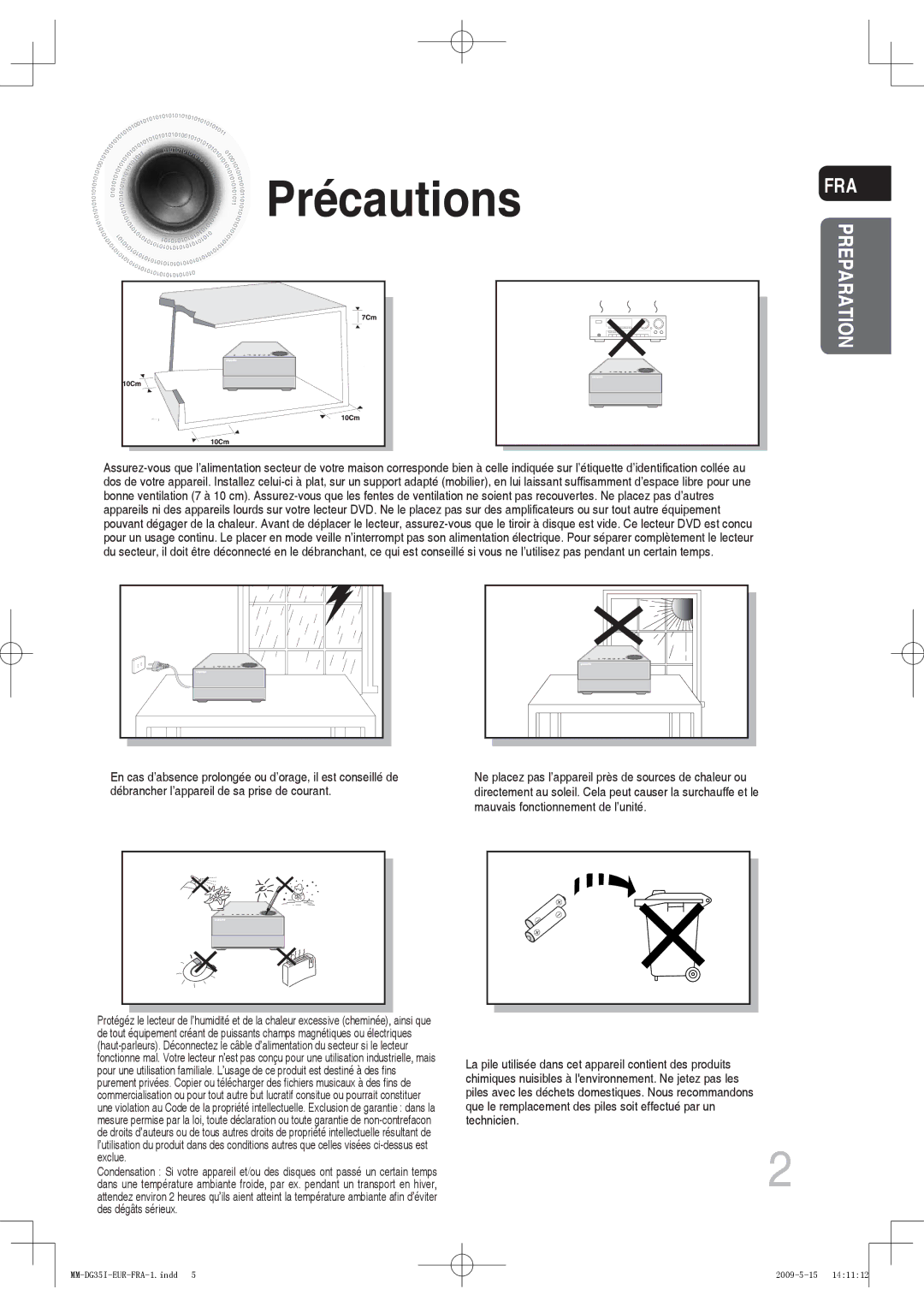 Samsung MM-DG35IR/XEF, MM-DG35R/XEF manual Précautions, Preparation 