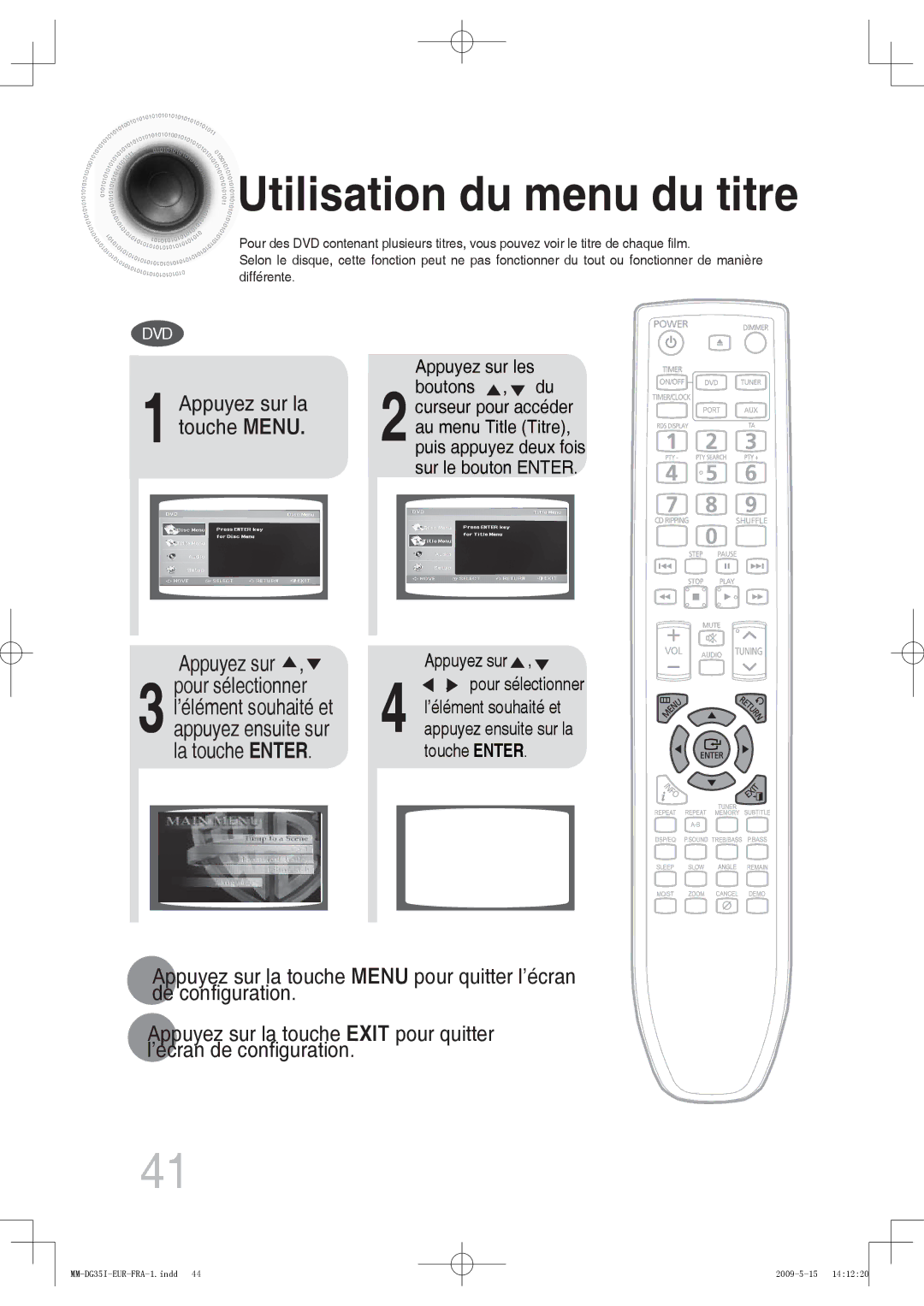 Samsung MM-DG35R/XEF, MM-DG35IR/XEF manual La touche Enter, Appuyez ensuite sur 