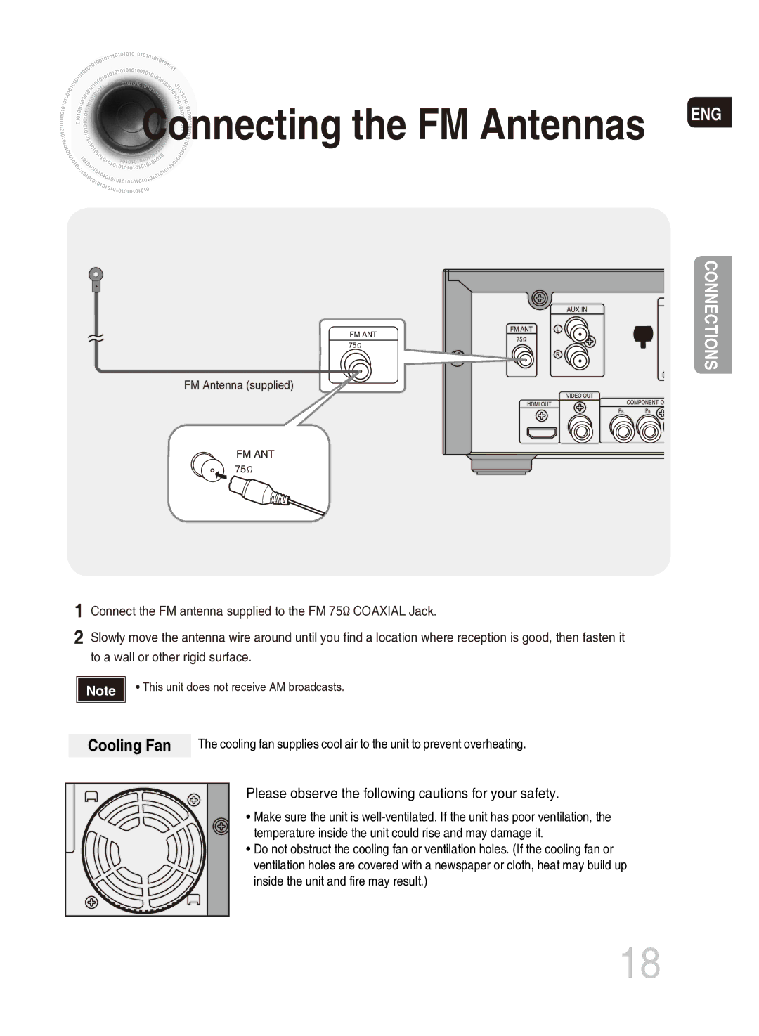 Samsung MM-DG35T/SAM, MM-DG35T/XSA manual Connecting the FM Antennas ENG 