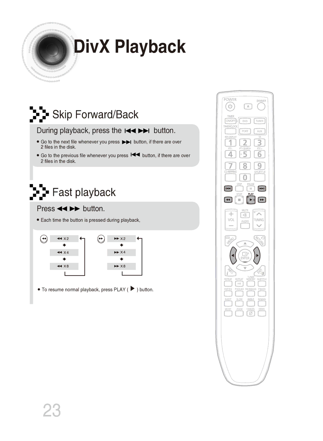 Samsung MM-DG35T/XSA, MM-DG35T/SAM manual DivX Playback, During playback, press the button, Press button 