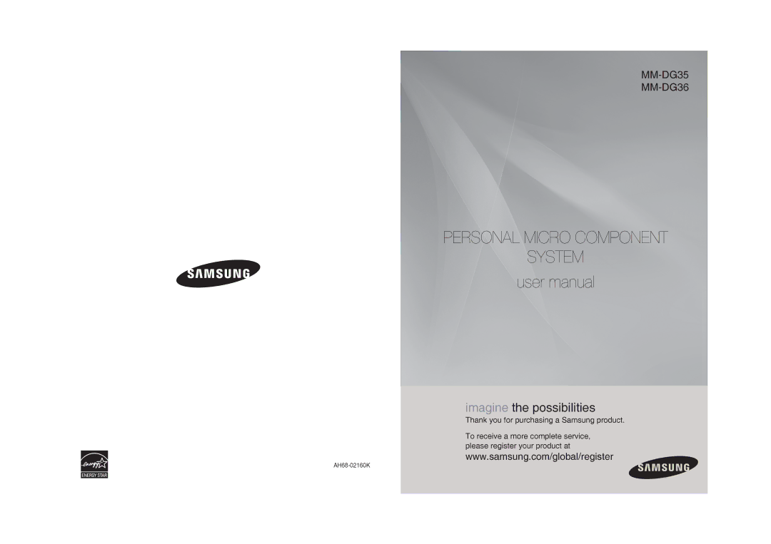 Samsung MM-DG35T/XSA manual Personal Micro Component System 