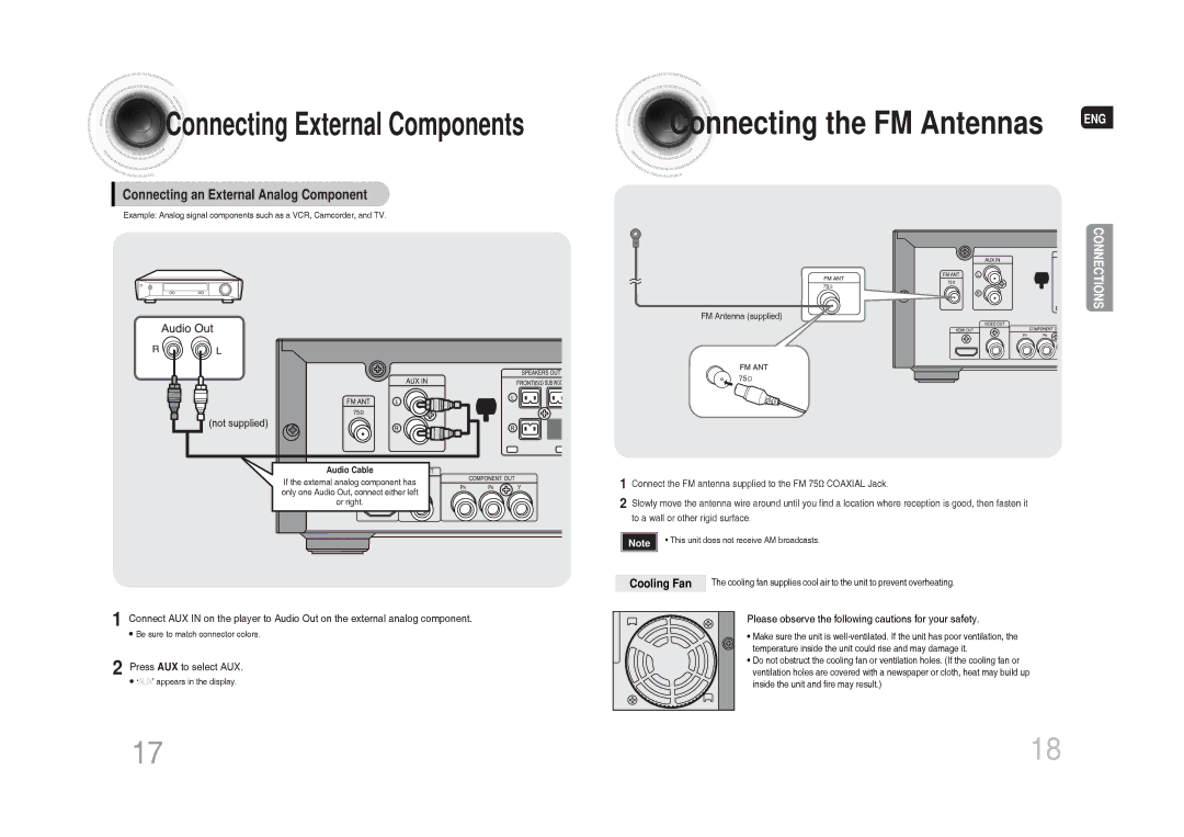 Samsung MM-DG35T/XSA manual Connecting the FM Antennas, Connecting an External Analog Component 