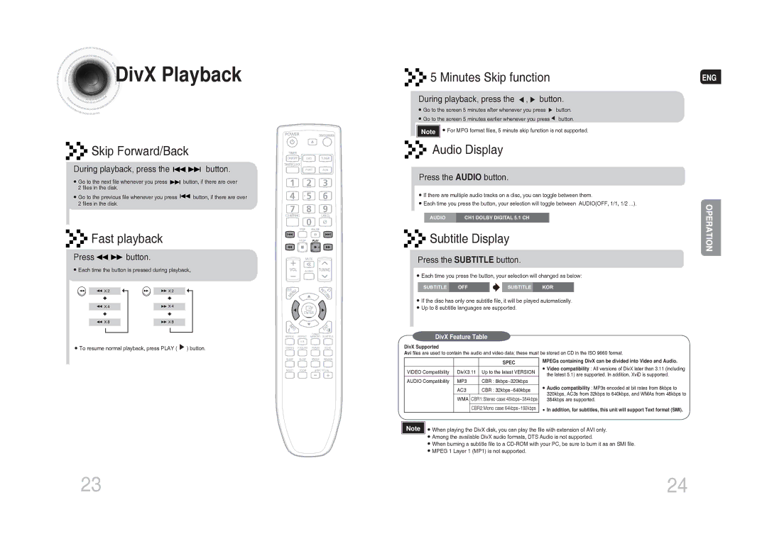 Samsung MM-DG35T/XSA manual DivX Playback 