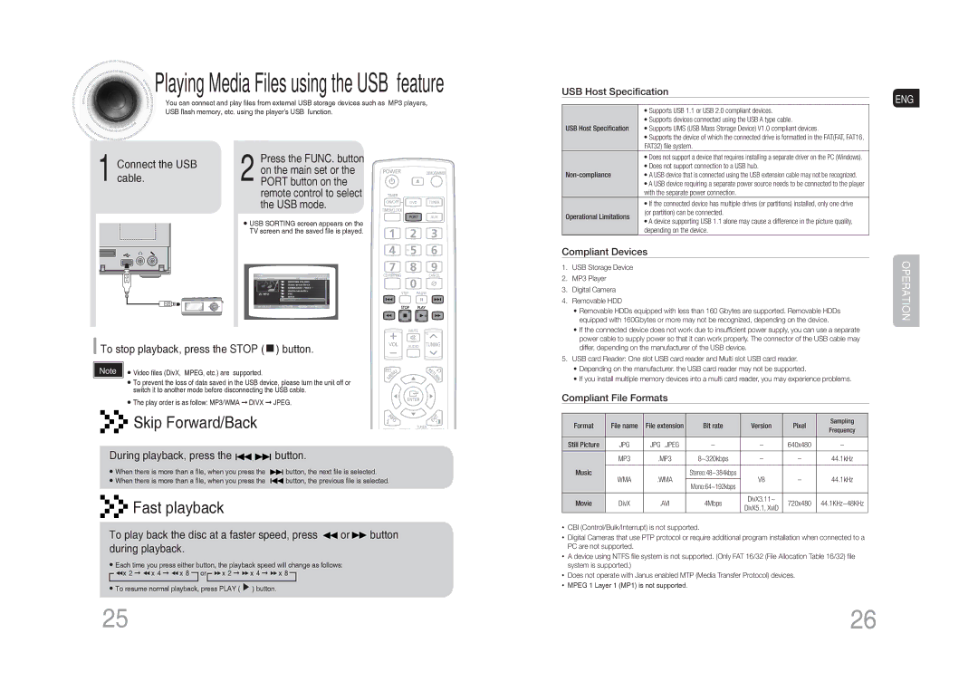 Samsung MM-DG35T/XSA manual Connect the USB cable, To stop playback, press the Stop button 