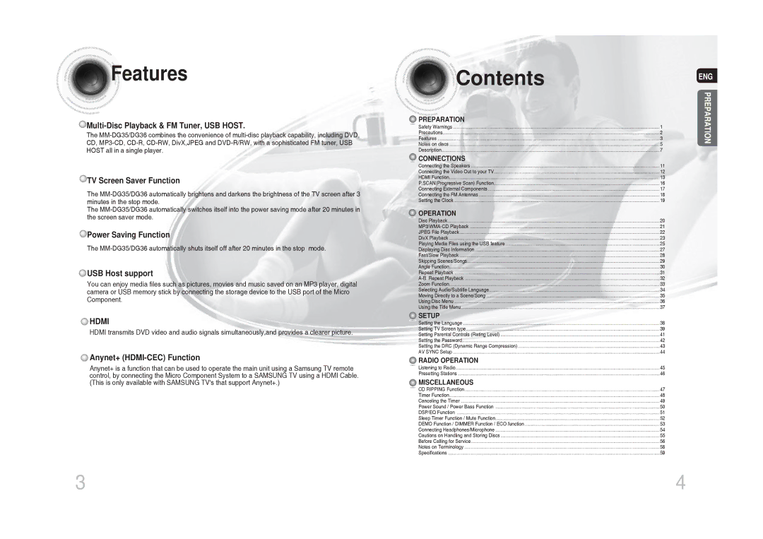 Samsung MM-DG35T/XSA manual Contents 