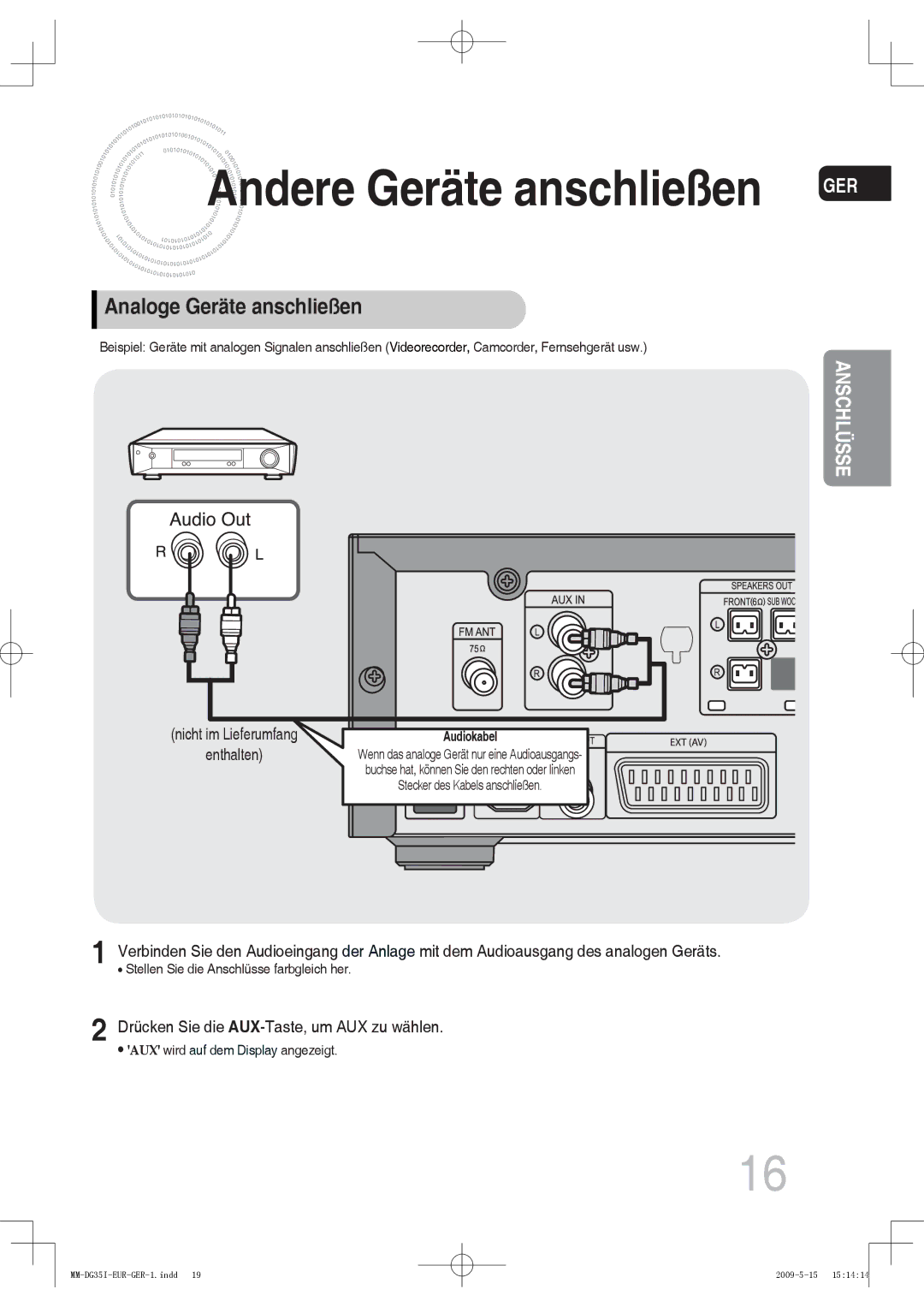 Samsung MM-DG35R/EDC, MM-DG36IR/EDC, MM-DG35IR/EDC, MM-DG35IR/XEF manual Andere Geräte anschließen, Analoge Geräte anschließen 