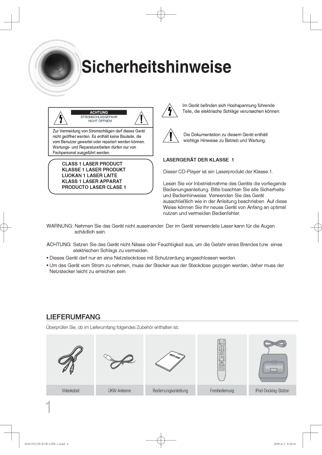 Samsung MM-DG35IR/EDC, MM-DG36IR/EDC, MM-DG35R/EDC, MM-DG35IR/XEF manual Sicherheitshinweise, Achtung 