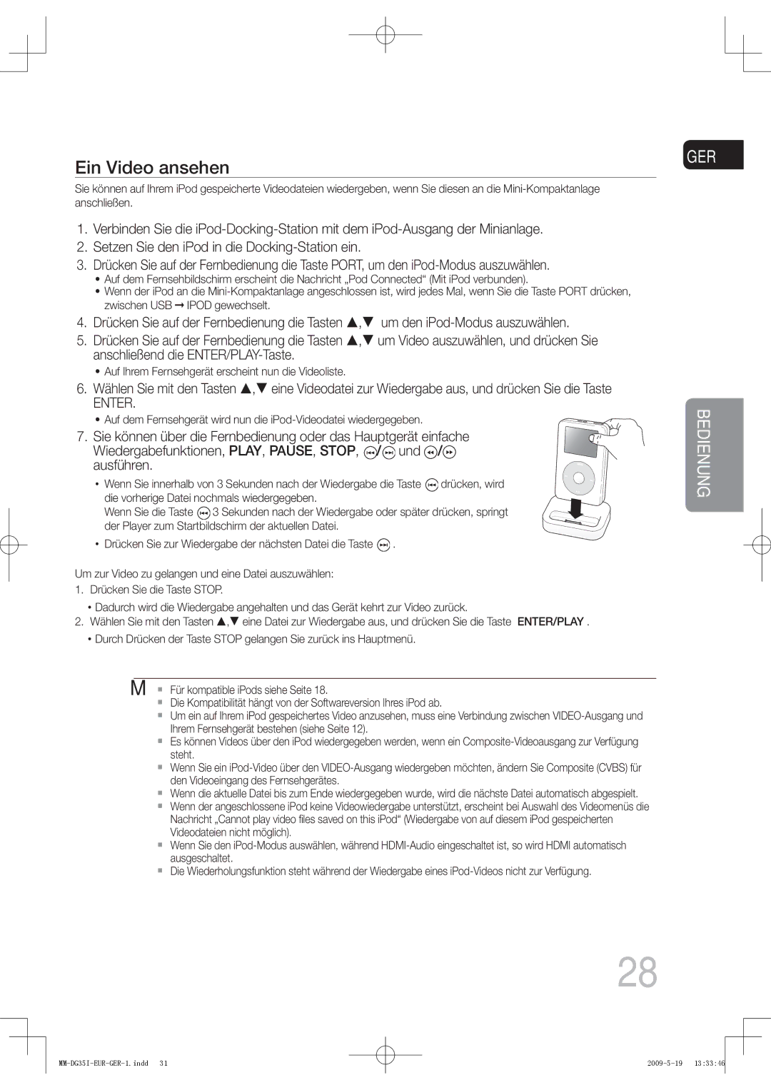 Samsung MM-DG35R/EDC, MM-DG36IR/EDC, MM-DG35IR/EDC, MM-DG35IR/XEF manual Ein Video ansehen 