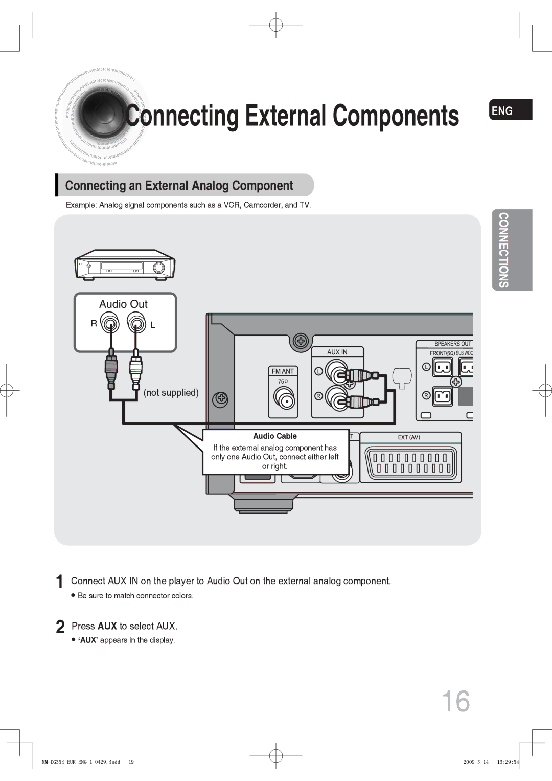 Samsung MM-DG35R/EDC, MM-DG36IR/EDC, MM-DG35IR/EDC Connecting External Components, Connecting an External Analog Component 