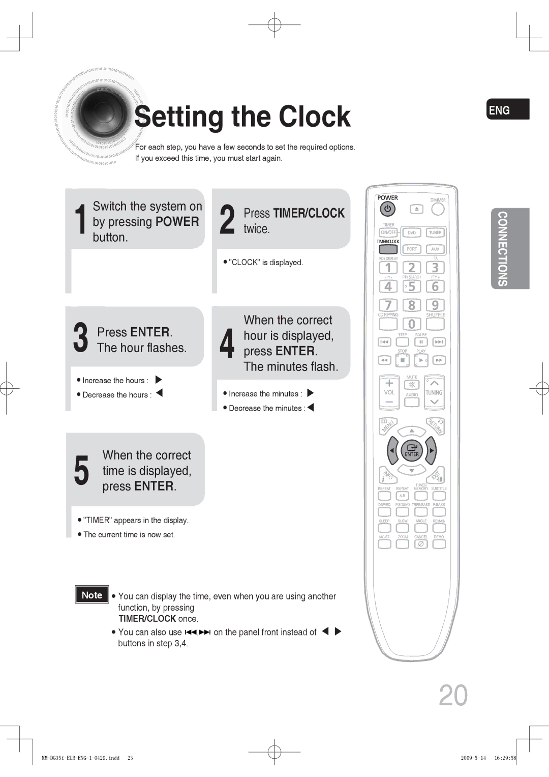 Samsung MM-DG36IR/XEE, MM-DG36IR/EDC, MM-DG35R/EDC manual Setting the Clock, Twice, 1button, When the correct, Press Enter 