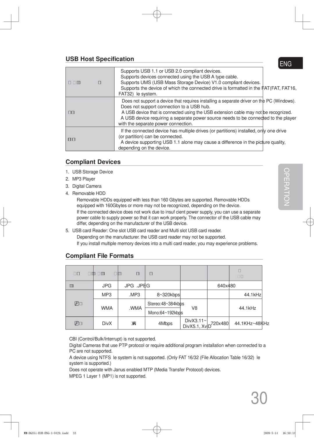 Samsung MM-DG35R/XEE, MM-DG36IR/EDC, MM-DG35R/EDC, MM-DG35IR/EDC, MM-DG35R/XEF, MM-DG35IR/XEF manual USB Host Speciﬁcation 