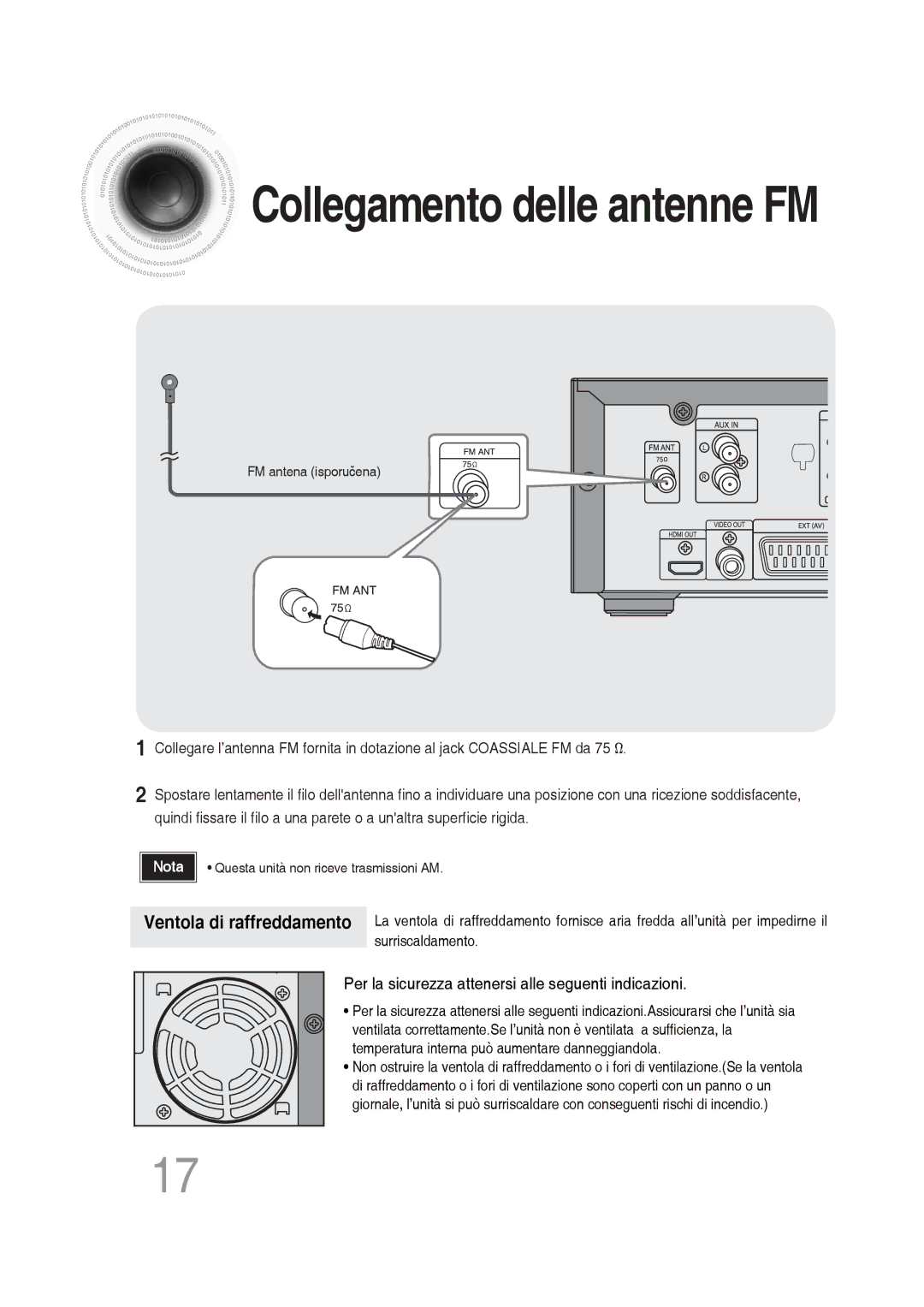 Samsung MM-DG36R/XET manual Collegamento delle antenne FM 