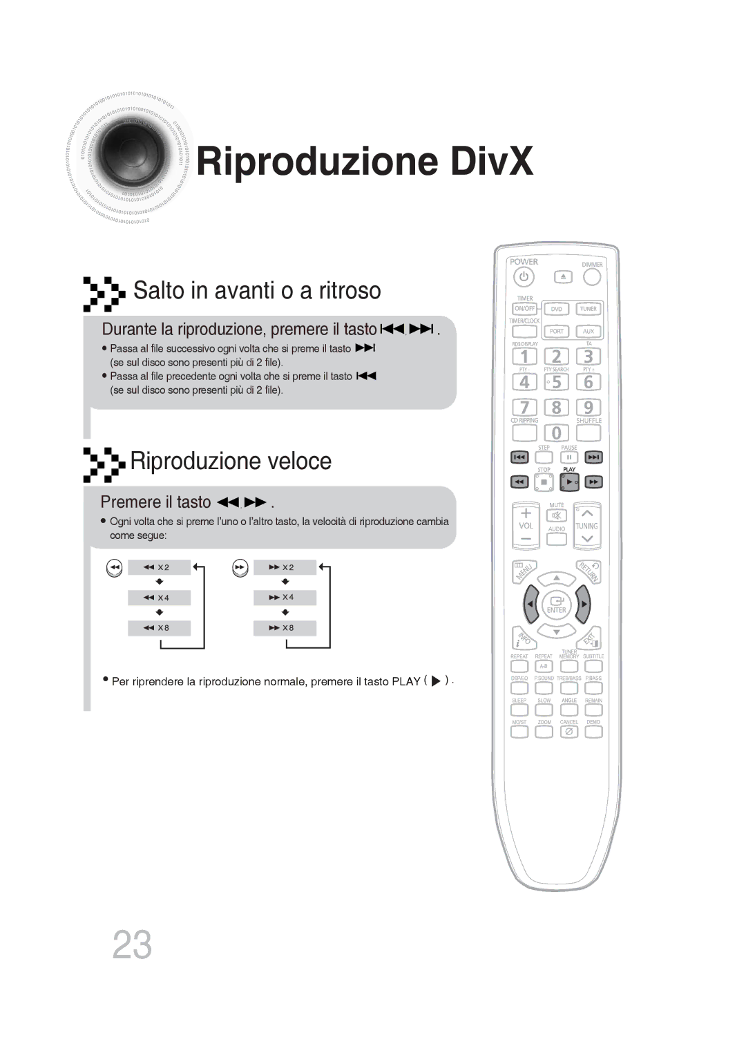 Samsung MM-DG36R/XET manual Riproduzione DivX, Premere il tasto 