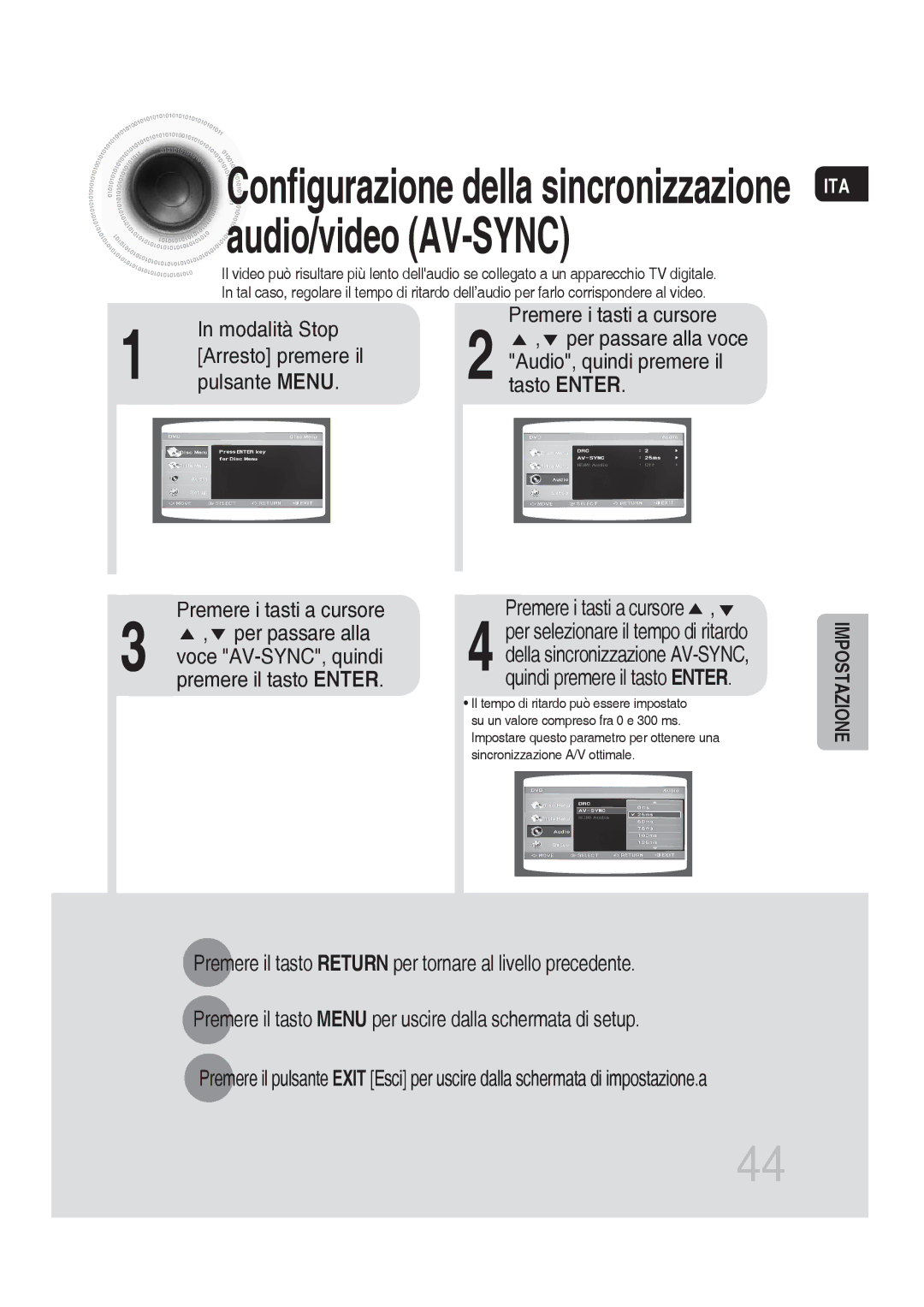 Samsung MM-DG36R/XET manual Arresto premere il, Pulsante Menu Tasto Enter 