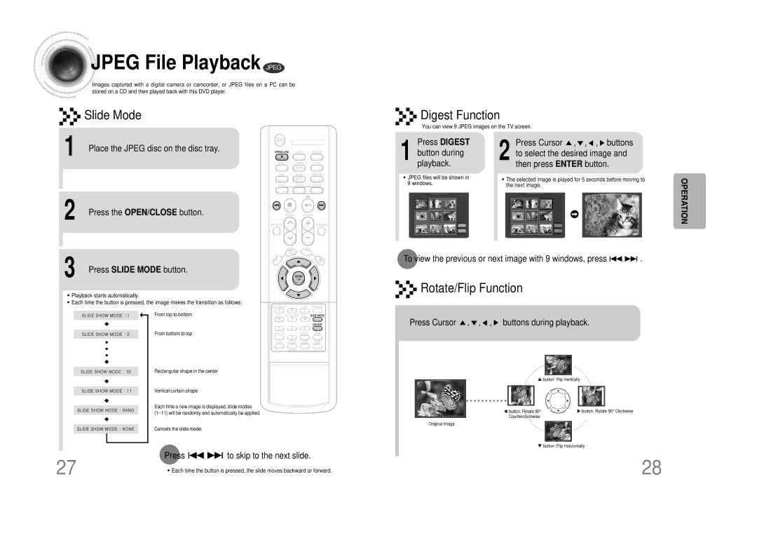 Samsung MM-DS80M instruction manual Jpeg File Playback Jpeg 