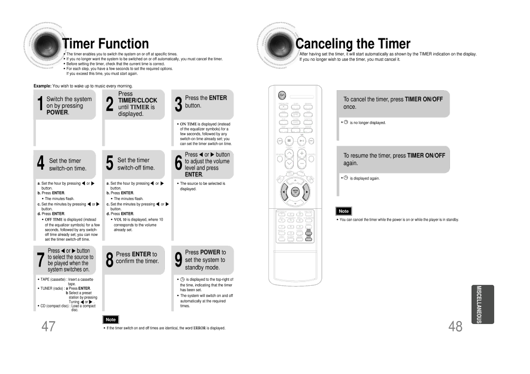 Samsung MM-DS80M instruction manual Timer Function, Canceling the Timer 