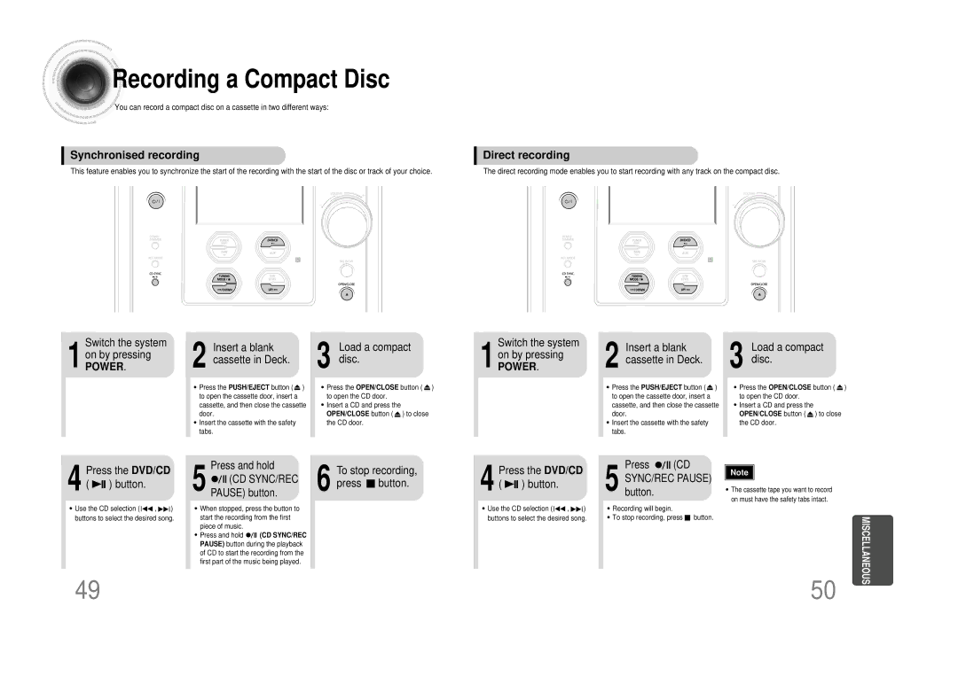 Samsung MM-DS80M instruction manual Recording a Compact Disc 