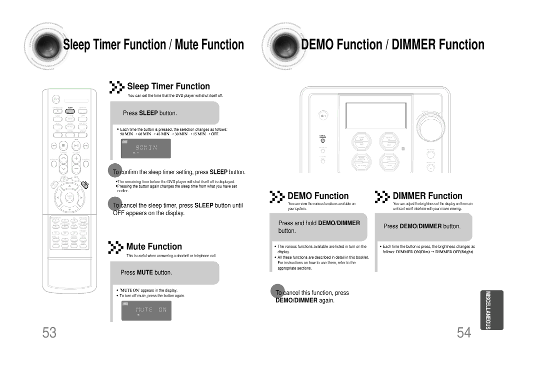 Samsung MM-DS80M Press Sleep button, Press Mute button Press and hold DEMO/DIMMER button, Press DEMO/DIMMER button 