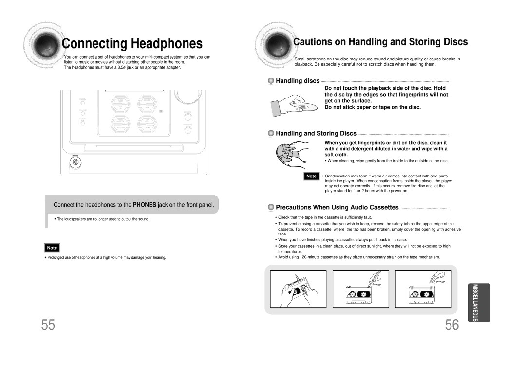 Samsung MM-DS80M instruction manual Connecting Headphones, Connect the headphones to the Phones jack on the front panel 