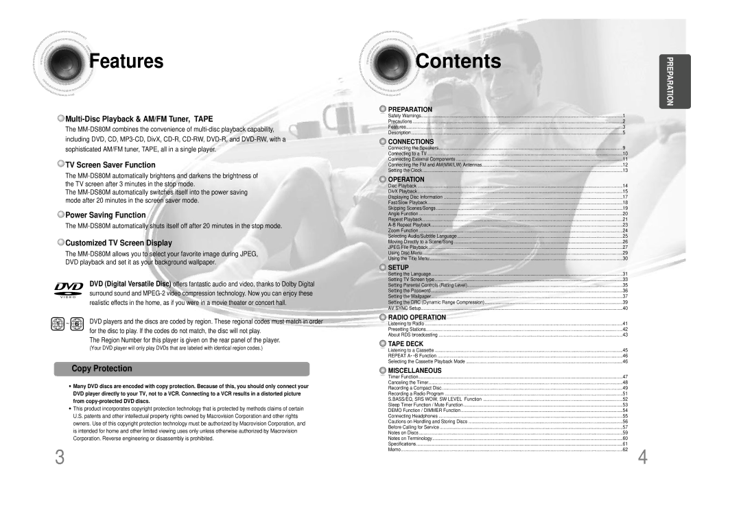 Samsung MM-DS80M instruction manual Contents 