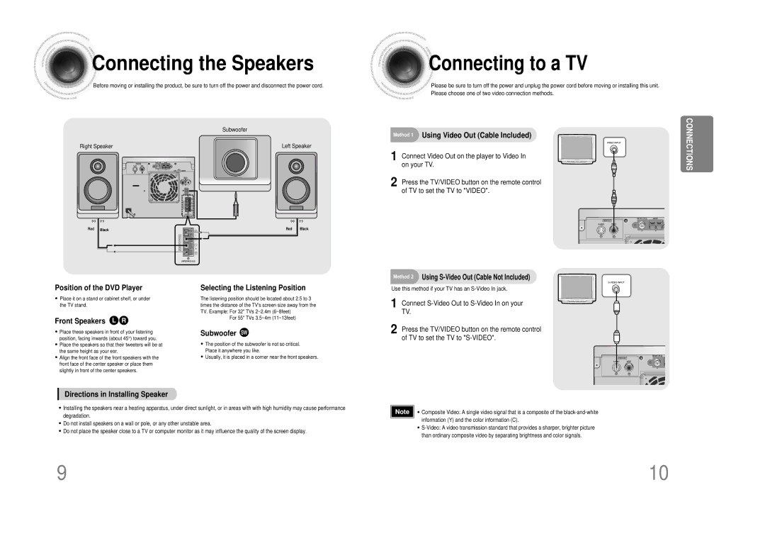 Samsung MM-DS80M instruction manual Connecting the Speakers, Connecting to a TV 