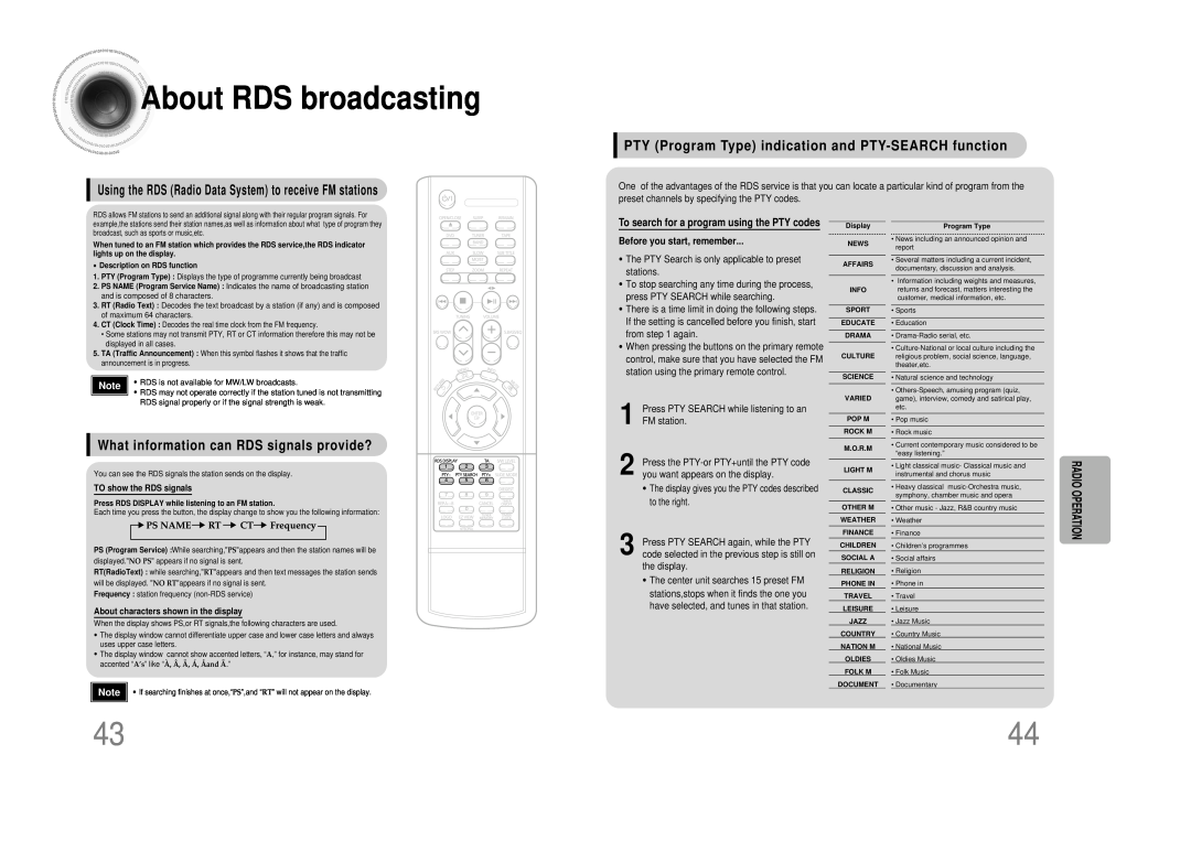Samsung MM-DS80M instruction manual About RDS broadcasting, What information can RDS signals provide?, Radio Operation 