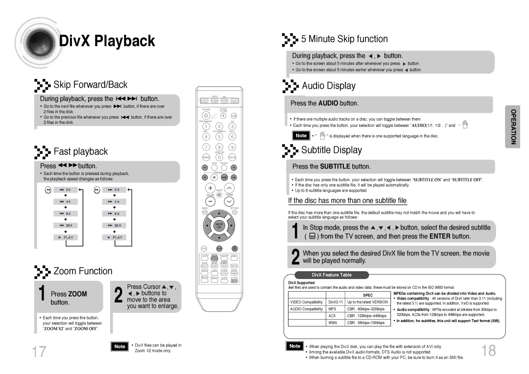 Samsung MM-DT8R/ELS manual DivX Playback 