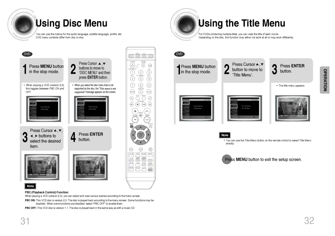 Samsung MM-DT8R/ELS manual Using Disc Menu, Using the Title Menu 