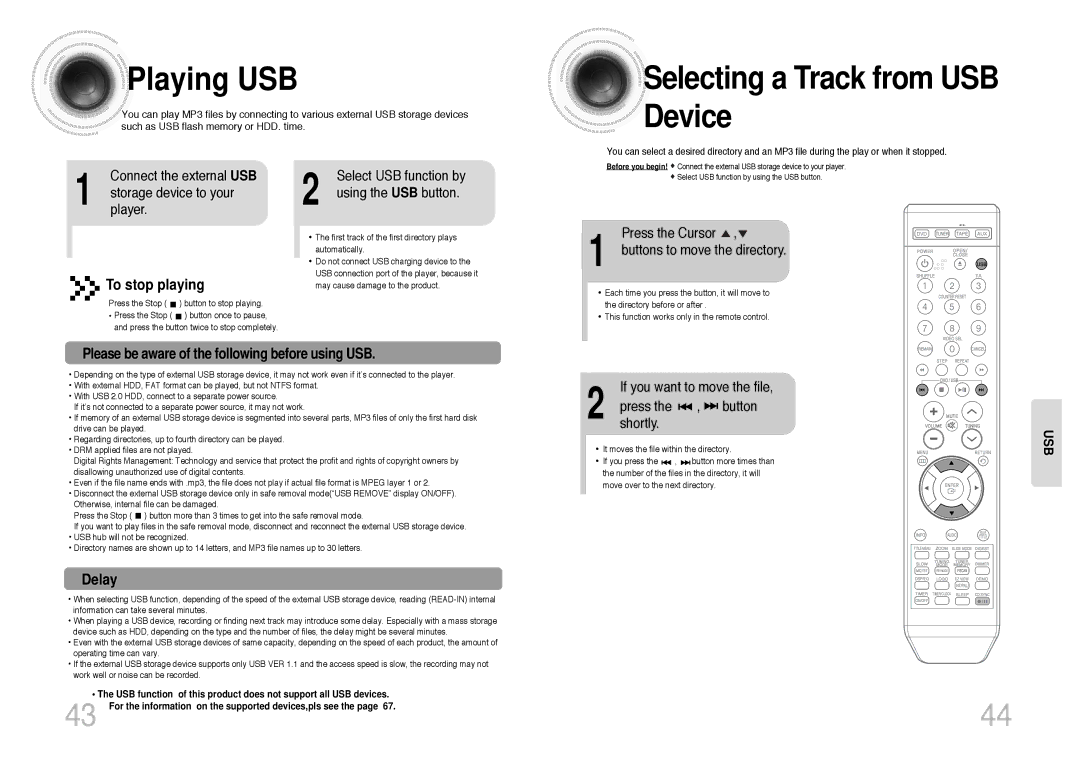 Samsung MM-DT8R/ELS Playing USB, Selecting a Track from USB Device, Please be aware of the following before using USB 