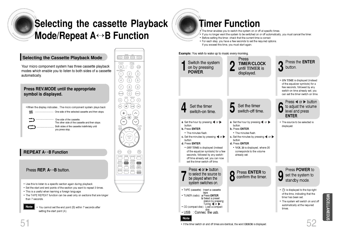 Samsung MM-DT8R/ELS manual Press REV.MODE until the appropriate symbol is displayed, Power 