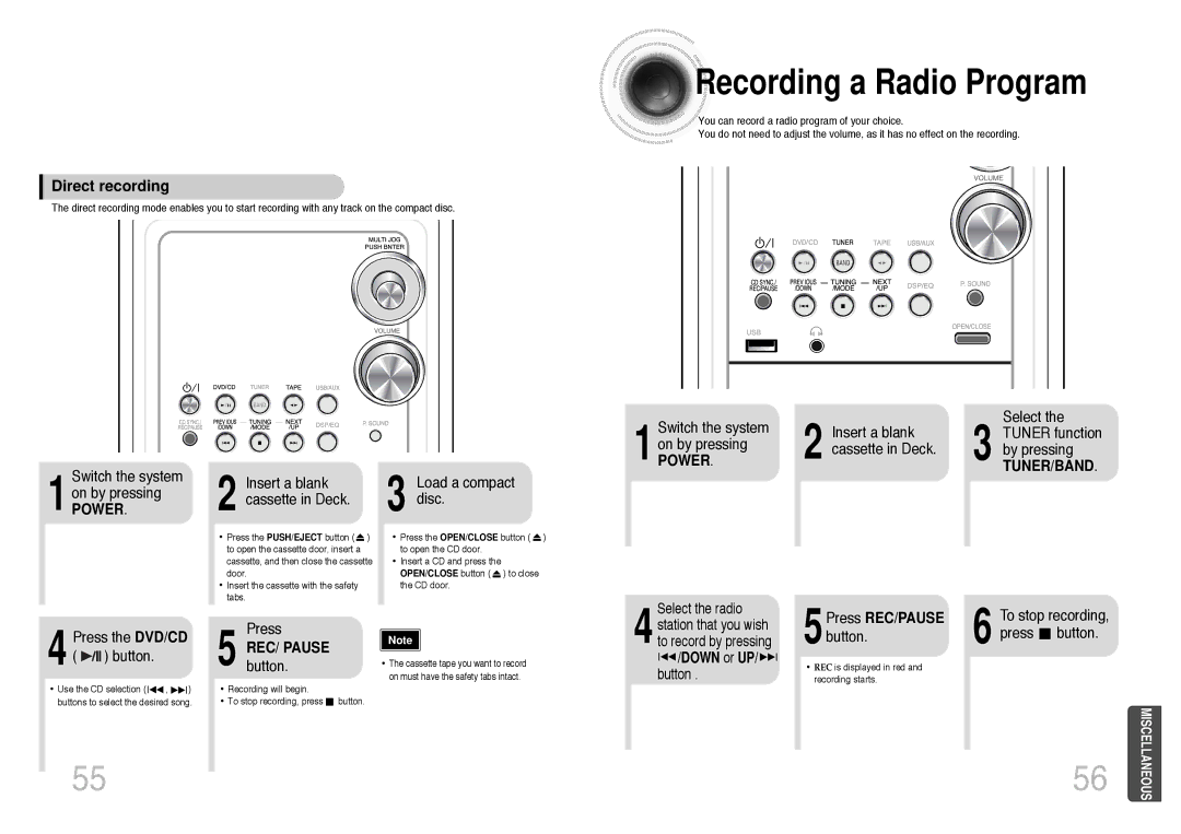 Samsung MM-DT8R/ELS manual Recording a Radio Program, REC/ Pause button, 5Press REC/PAUSE, To stop recording, press button 